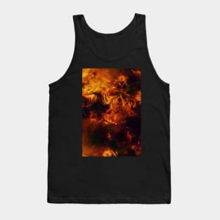 Molten Fire Burst Flames Black and Orange Abstract Artwork Tank Top